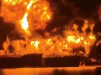 a ship burns after iranian explosive laden boats appear to have attacked two fuel tankers in iraqi waters setting them ablaze according to port maritime security and risk firms amid the u s  israeli conflict with iran in this screengrab taken from a handout video released march 12 2026 photo reuters