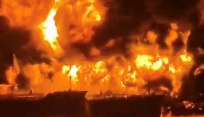 a ship burns after iranian explosive laden boats appear to have attacked two fuel tankers in iraqi waters setting them ablaze according to port maritime security and risk firms amid the u s  israeli conflict with iran in this screengrab taken from a handout video released march 12 2026 photo reuters