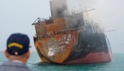 a foreign tanker carrying iraqi fuel oil damaged after catching fire in iraq s territorial waters following unidentified attacks that targeted two foreign tankers according to iraqi port officials near basra iraq march 12 2026 photo reuters
