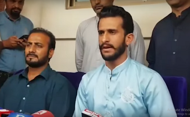 hassan ali addresses a press conference in gujranwala on friday screen grab hassan ali addresses a press conference in gujranwala on friday screen grab