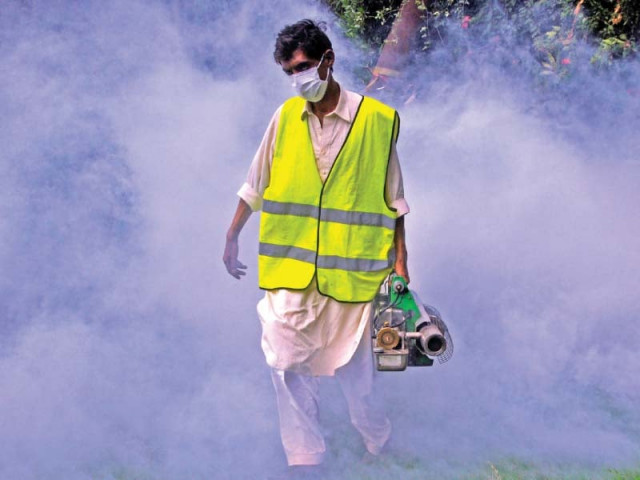 a worker busy in anti mosquito fumigation at a park in rawalpindi photo express a worker busy in anti mosquito fumigation at a park in rawalpindi photo express