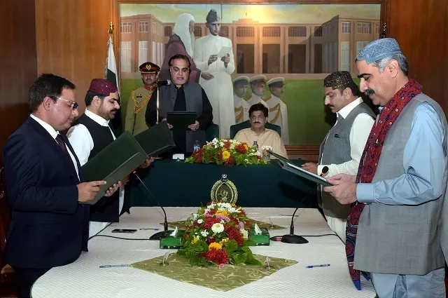 governor sindh imran ismail administers oath to the newly appointed minsters photo express