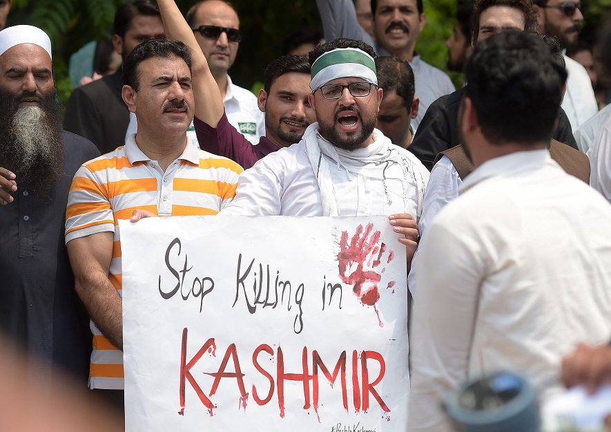 pakistani kashmiri chant slogans during an anti indian protest at the diplomatic enclave in islamabad photo reuters