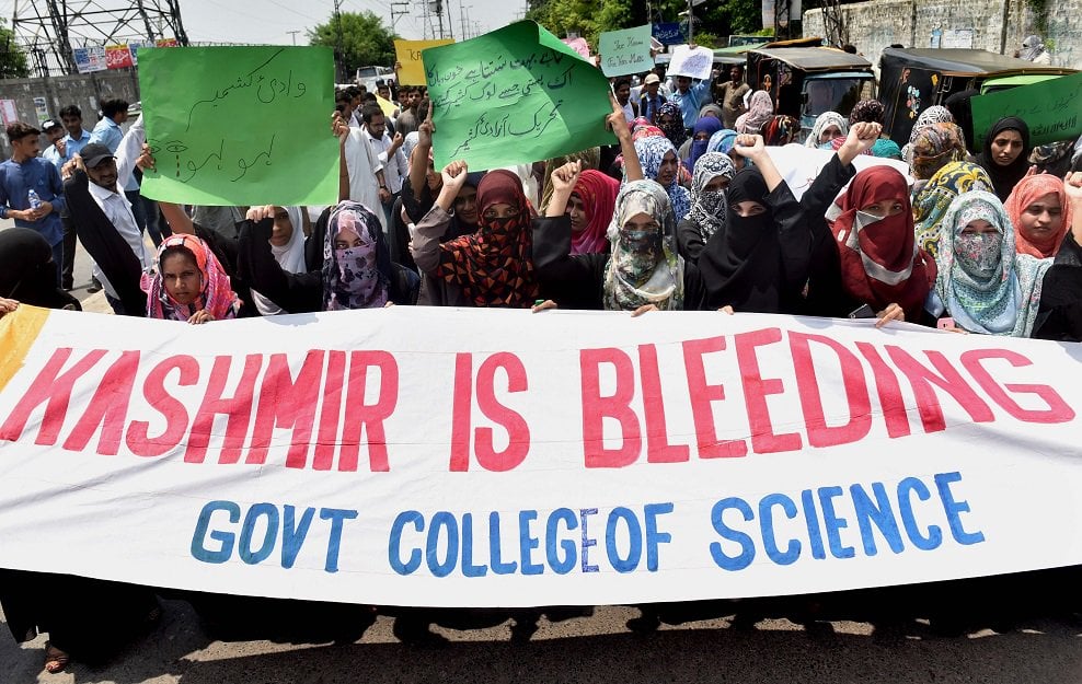 pakistani kashmiri chant slogans during an anti indian protest at the diplomatic enclave in islamabad photo afp