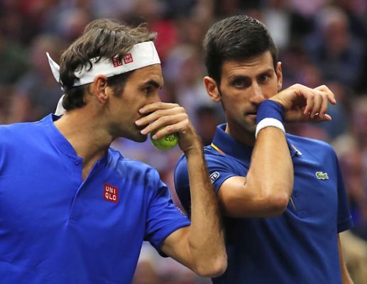 for djokovic and federer back in action for the first time since the serb 039 s victory over the swiss in the wimbledon final it was a smooth start to their us open build up photo afp