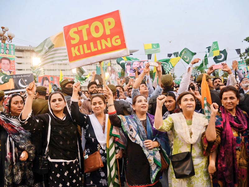 participants of a rally chant slogans against indian aggression in kashmir photo online