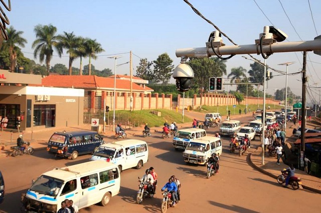 traffic flows under the surveillance closed circuit television camera cctv system along bakuli street in kampala uganda august 14 2019 photo reuters