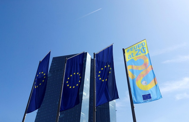 flags are pictures in front of the european central bank ecb headquarters in frankfurt germany july 25 2019 photo reuters