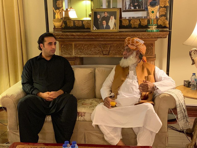 ppp chairman bilawal bhutto zardari meets jui f chief maulana fazalur rehman at his residence on sunday photo express ppp chairman bilawal bhutto zardari meets jui f chief maulana fazalur rehman at his residence on sunday photo express