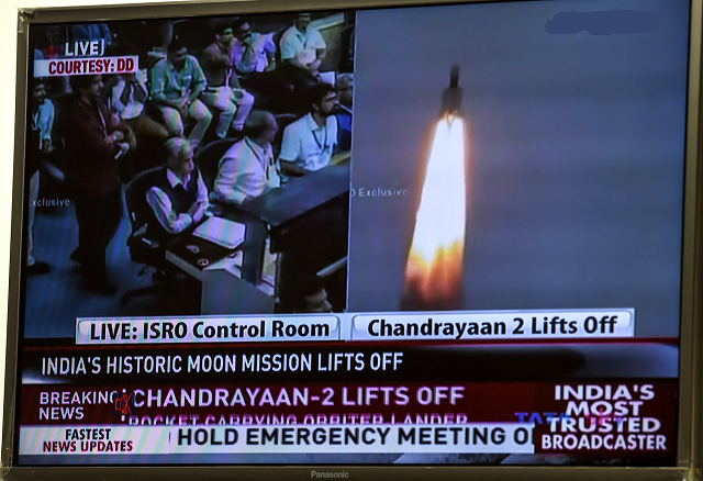 a television grab shows the launch of chandrayaan moon chariot 2 at the satish dhawan space centre in sriharikota an island off the coast of southern andhra pradesh state in new delhi on july 22 2019 photo afp a television grab shows the launch of chandrayaan moon chariot 2 at the satish dhawan space centre in sriharikota an island off the coast of southern andhra pradesh state in new delhi on july 22 2019 photo afp