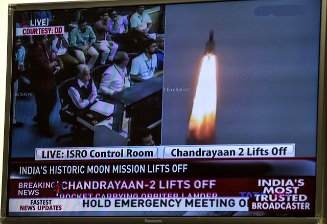 a television grab shows the launch of chandrayaan   moon chariot 2 at the satish dhawan space centre in sriharikota an island off the coast of southern andhra pradesh state in new delhi on july 22 2019 photo afp