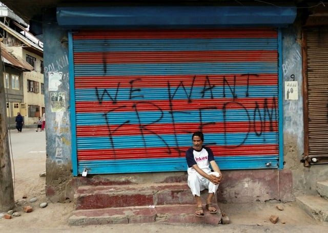 soura neighbourhood has sealed itself off from indian security forces photo afp