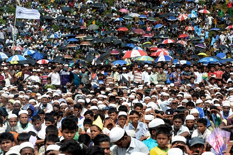 rohingya refugees attend a ceremony organised to remember 2nd anniversary of military crackdown that prompted massive exodus of people from myanmar to bangladesh photo afp