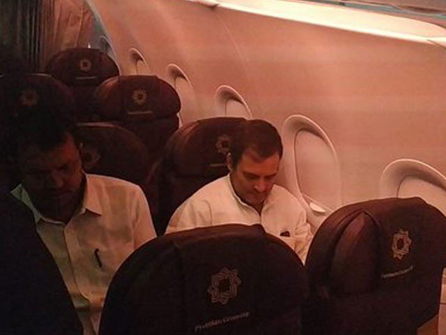 indian congress leader rahul gandhi right after being forced to fly back to new delhi from the srinagar airport photo courtesy ani