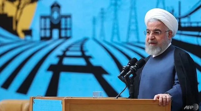 iran 039 s president hassan rouhani speaking in the capital tehran at an event marking government achievements in rural areas photo afp