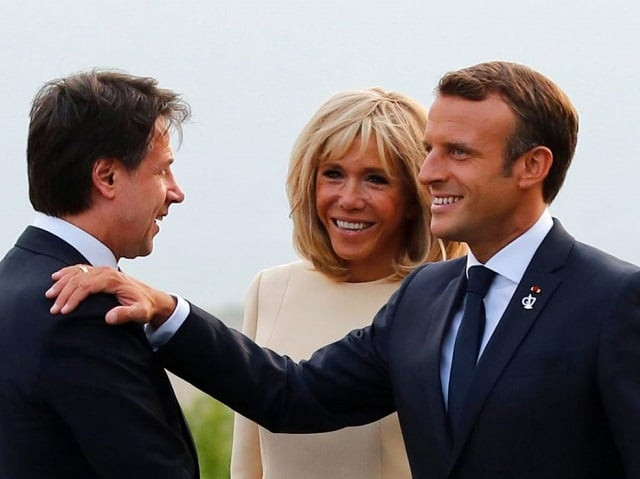 french president emmanuel macron right and his wife brigitte macron centre welcome italian prime minister giuseppe conte at the biarritz lighthouse photo afp french president emmanuel macron right and his wife brigitte macron centre welcome italian prime minister giuseppe conte at the biarritz lighthouse photo afp