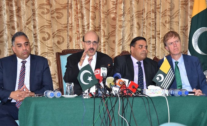 ajk president sardar masood briefs media with a delgation from uk on tuesday