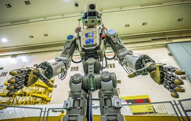 this handout photo taken on july 26 and released by the official website of the russian state space corporation roscosmos on august 21 shows russian humanoid robot skybot f 850 fedor being tested ahead of its flight on board soyuz ms 14 spacecraft at the baikonur cosmodrome in kazakhstan photo afp