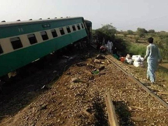engine and three bogies of rehman baba express derailed due to brake failure photo file