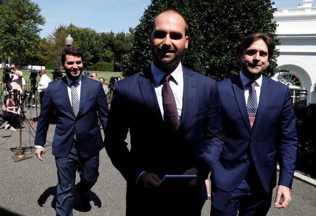 the son of brazilian president jair bolsonaro eduardo bolsonaro leaves after a meeting with u s president donald trump at the white house in washington us august 30 2019 photo reuters