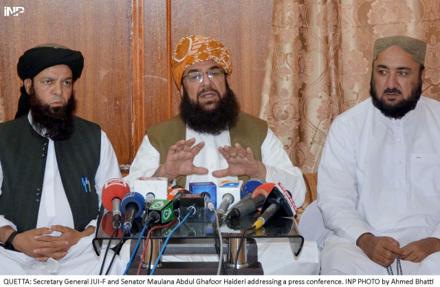 jui f secretary general and senator maulana abdul ghafoor haideri addresses a press conference photo inp jui f secretary general and senator maulana abdul ghafoor haideri addresses a press conference photo inp