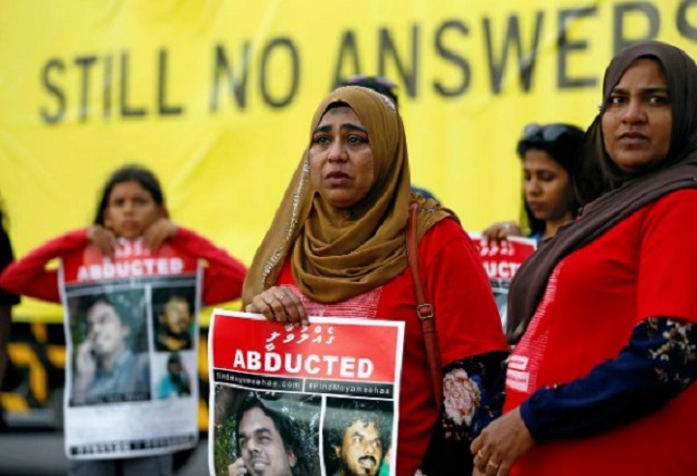 family members of disappeared maldivian journalist ahmed rilwan abdulla participate in an event to mark the quot international day of the disappeared quot in colombo sri lanka august 28 2018 photo reuters