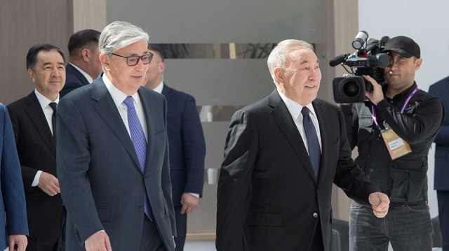 kassym jomart tokayev left and former president nursultan nazarbayev photo reuters