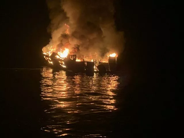 photo released by the santa barbara county fire department on september 2 2019 the conception scuba diving boat can be seen burning photo afp photo released by the santa barbara county fire department on september 2 2019 the conception scuba diving boat can be seen burning photo afp