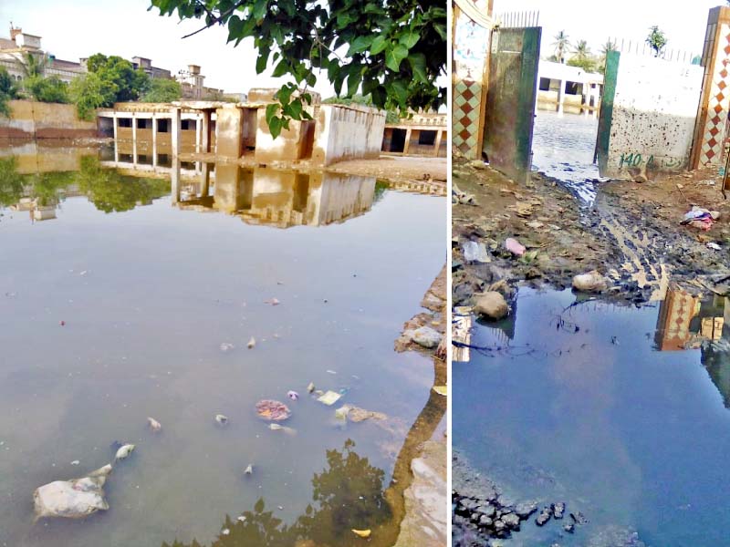 the decrepit structure of the government boys secondary school 5e in new karachi has been further damaged in the recent rains the school s administration says no one is willing to heed their complaints photos express