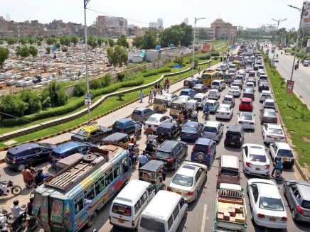 commuters were stuck in traffic jams for hours as one track of sharae faisal was closed due to repair work on a sewerage line photo ppi