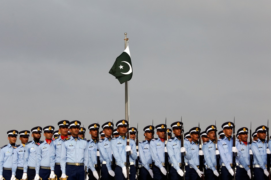 members of the pakistan air force march near the mausoleum of muhammad ali jinnah during defence day ceremonies or pakistan 039 s memorial day to express solidarity with the people of kashmir in karachi photo reuters