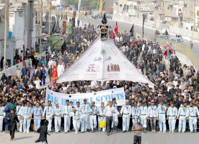 the central procession held to commemorate muharram 9 headed off from nishtar park at 11am and culminated at hussainia iranian imambargah in kharadar photo ppi the central procession held to commemorate muharram 9 headed off from nishtar park at 11am and culminated at hussainia iranian imambargah in kharadar photo ppi