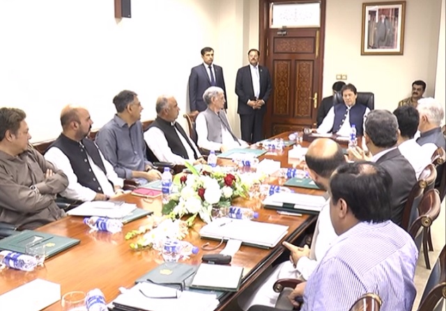 pm imran khan chairs meeting attened by k p chief minister mehmood khan k p governor shah farman defence minister pervez khattak senior pti leader asad umar and other top officials photo pid