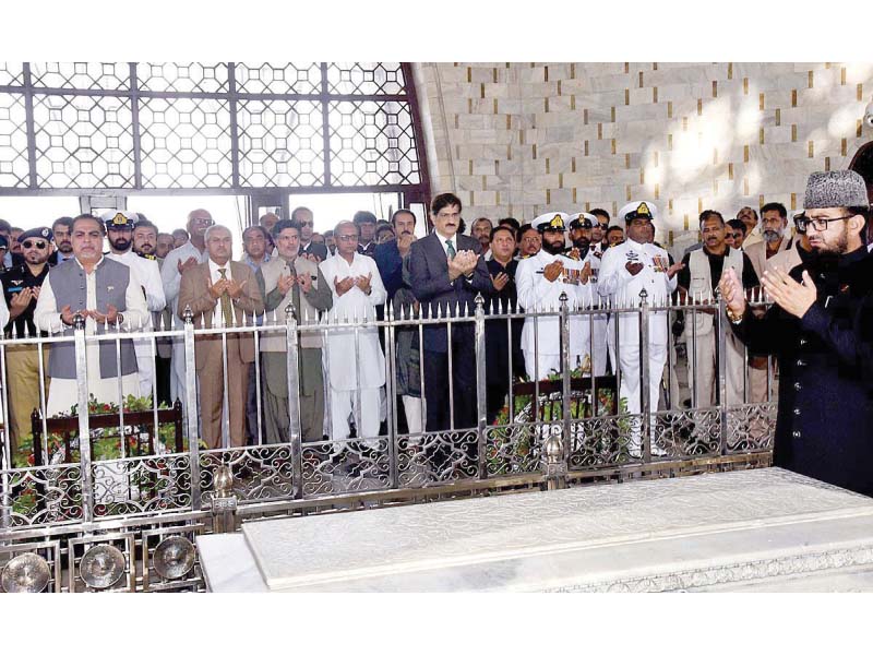 sindh chief minister governor imran ismail and cabinet members offered fateha and laid floral wreaths at the mausoleum of the quaid e azam muhammad ali jinnah on the occasion of his 71st death anniversary photo app