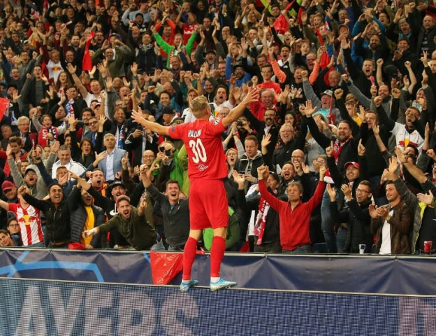 the 19 year old took his incredible tally to 17 goals in nine appearances for salzburg this season photo afp