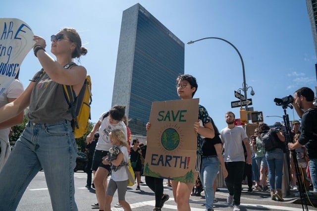 climate activist protest near the un headquarters on august 30 in new york photo afp