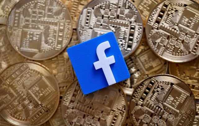 a 3 d printed facebook logo is seen on representations of the bitcoin virtual currency in this illustration picture june 18 2019 photo reuters