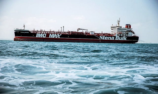 stena impero a british flagged vessel owned by stena bulk is seen at undisclosed place off the coast of bandar abbas iran august 22 2019 photo afp file