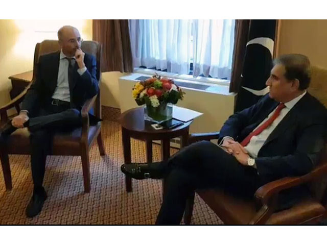 foreign minister shah mehmood qureshi meets president international crisis group icg robert malley in new york on monday photo pid