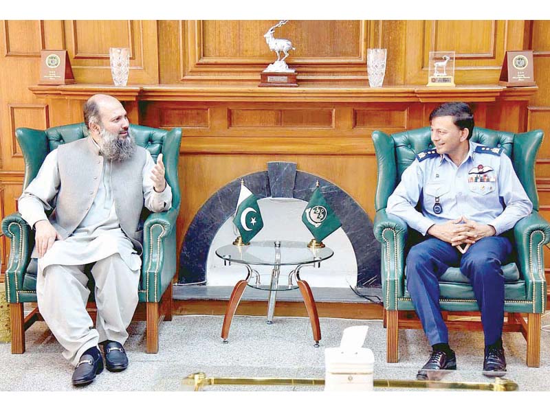 chief minister jam kamal meets air vice marshal ghulam abbas in quetta photo app