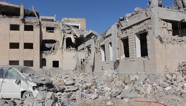 a view of destroyed buildings in the aftermath of reported air strikes carried out by the saudi led military coalition against a huthi military target in dhamar south of the capital sanaa photo afp