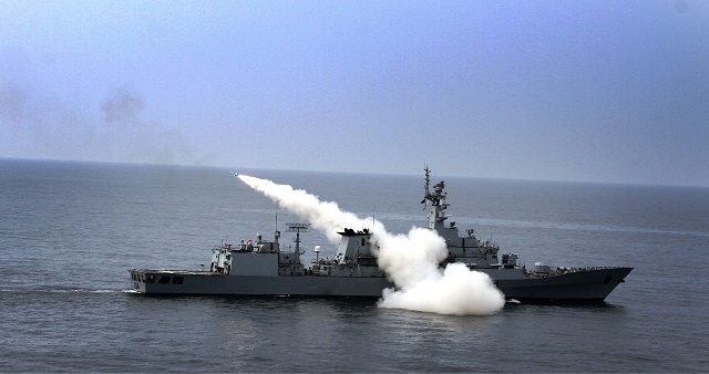 pakistan navy ship firing missile at sea during exercise ribat 2019 photo pakistan navy