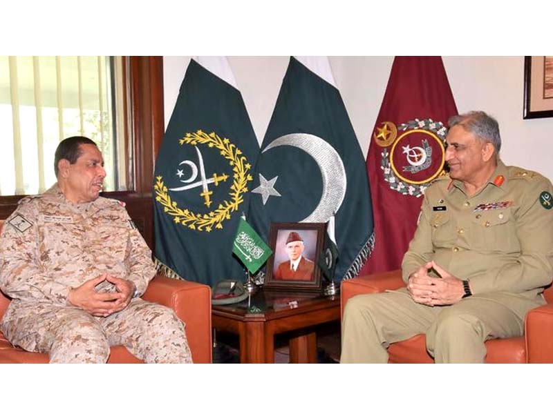 gen qamar javed bajwa meets rslf commander lt gen fahad bin abdullah mohammad al motair at ghq photo ispr