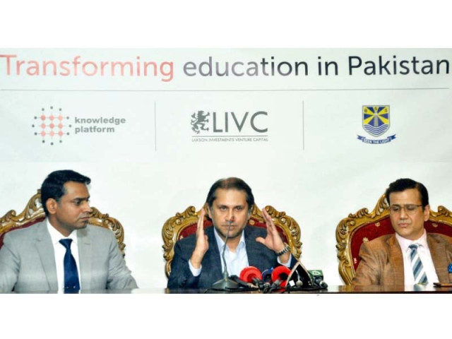 lakson investment venture capital managing partner faisal aftab beaconhouse executive director nasir kasuri and knowledge platform country manager talha munir khan addressing a press conference at national press club in islamabad on wednesday photo express lakson investment venture capital managing partner faisal aftab beaconhouse executive director nasir kasuri and knowledge platform country manager talha munir khan addressing a press conference at national press club in islamabad on wednesday photo express