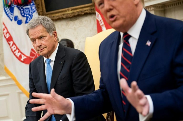 finland 039 s president sauli niinisto l looks to one side as his host us president donald trump vents to journalists over a democratic led impeachment investigation photo afp finland 039 s president sauli niinisto l looks to one side as his host us president donald trump vents to journalists over a democratic led impeachment investigation photo afp