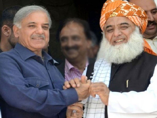 pakistan muslim league nawaz s pml n president shehbaz sharif and jamiat ulema e islam jui f chief maulana fazlur rehman photo express