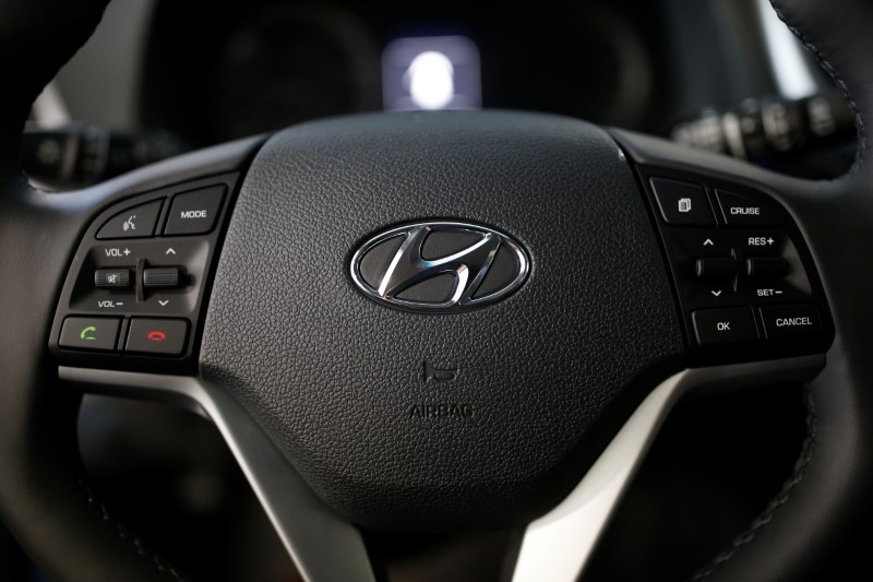 the logo of hyundai motor seen on a steering wheel photo reuters