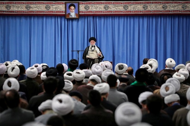 supreme leader ayatollah ali khamenei gives a speech to a group of scholars and seminary students of religious sciences in tehran photo reuters file