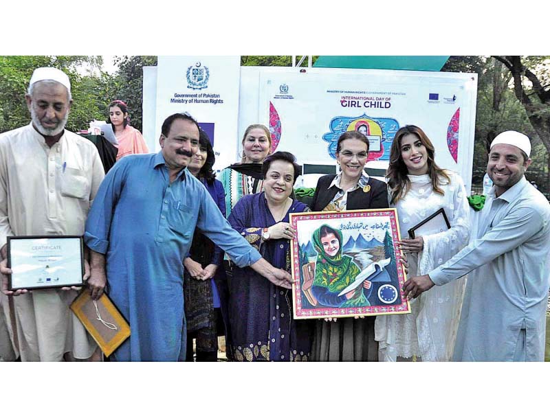 eu ambassador androulla kaminara being presented a painting by truck artists at lok virsa photo app