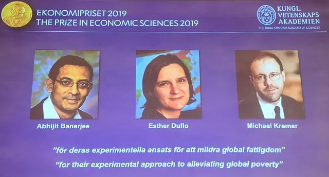 the winners of the 2019 sveriges riksbank prize in economic sciences in memory of alfred nobel photo afp the winners of the 2019 sveriges riksbank prize in economic sciences in memory of alfred nobel photo afp